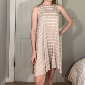 pink and white striped tank midi dress